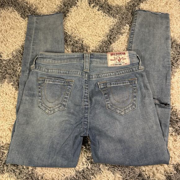 True Religion Super Skinny Knee Slit Blue Jeans Women's Size 28‎ - Picture 5 of 9